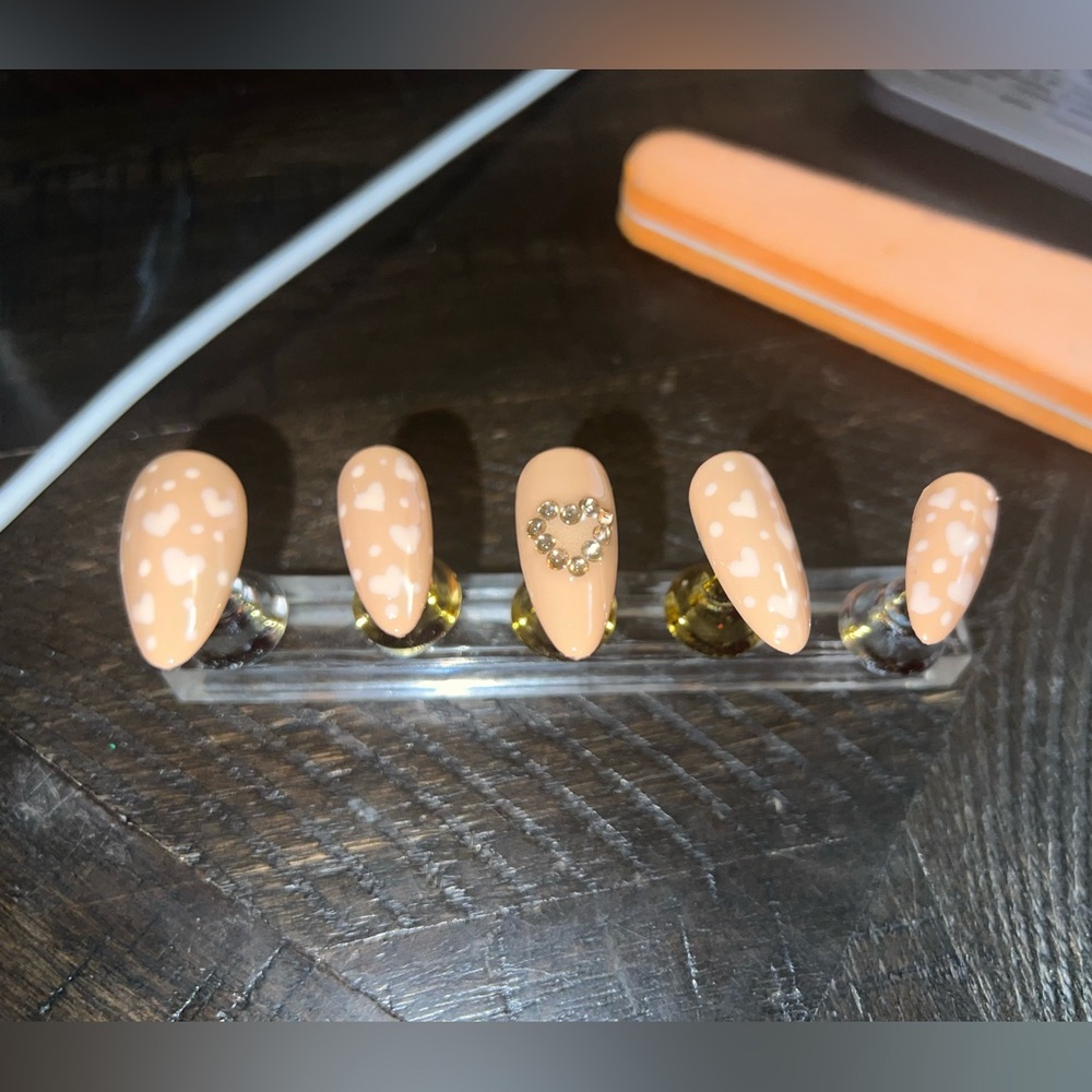 Custom Blush Pink Diamond Heart Press On Nails